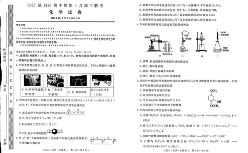 河南H20高中联盟2025届高三下学期4月联考化学试题_2025年4月_250415河南省H20高中联盟2024-2025学年高三下学期4月联考（全科）_河南省H20高中联盟2024-2025学年高三下学期4月联考化学试卷