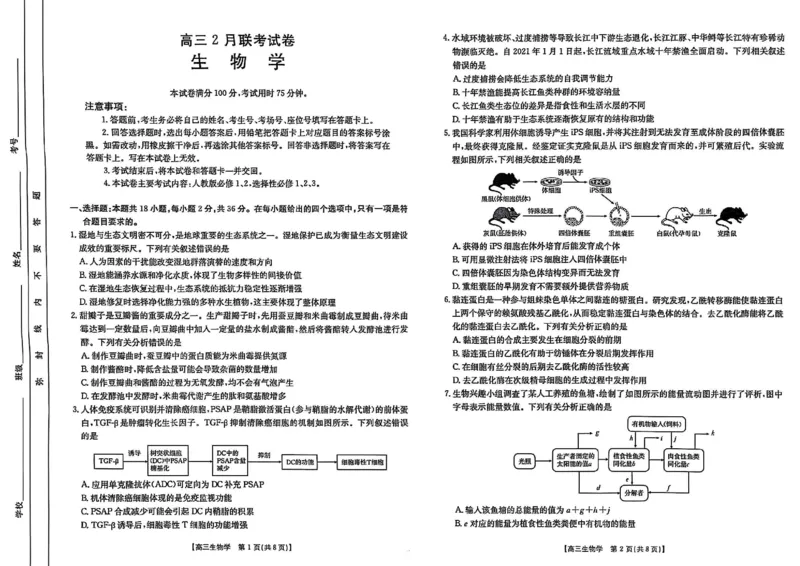 生物_2025年2月_2502182025届湖北省鄂东新领先协作体高三下学期2月调考（金太阳340C）（全科）_2025届湖北省鄂东新领先协作体高三下学期2月调考（二模）生物