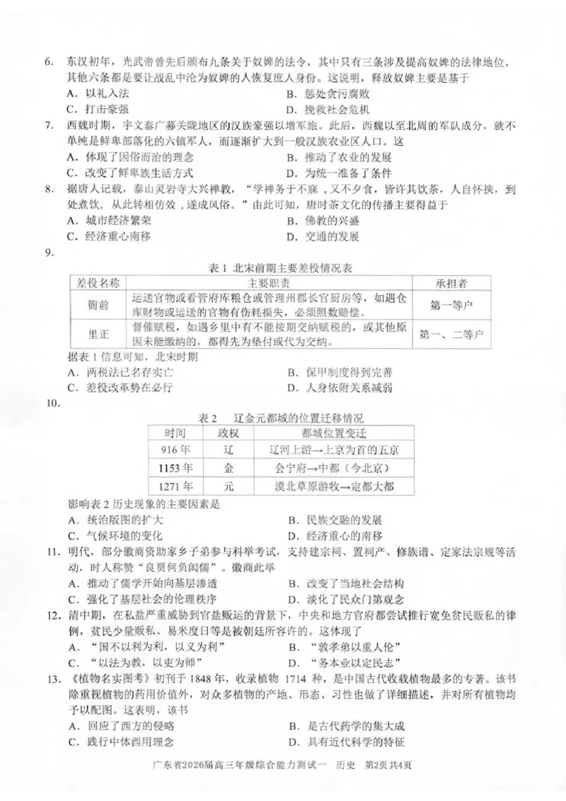 历史试卷_2025年8月_250830广东省光大联考2025-2026学年高三上学期综合能力测试（一）（全科）_广东省光大联考2025-2026学年高三上学期综合能力测试（一）历史