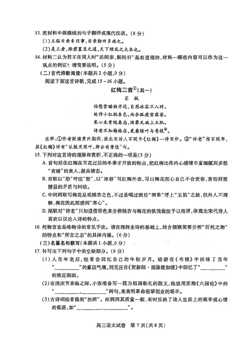 语文试卷_2025年1月_250108湖北省部分市州2025年元月高三期末联考（全科）_湖北省部分市州2025年元月高三期末联考语文