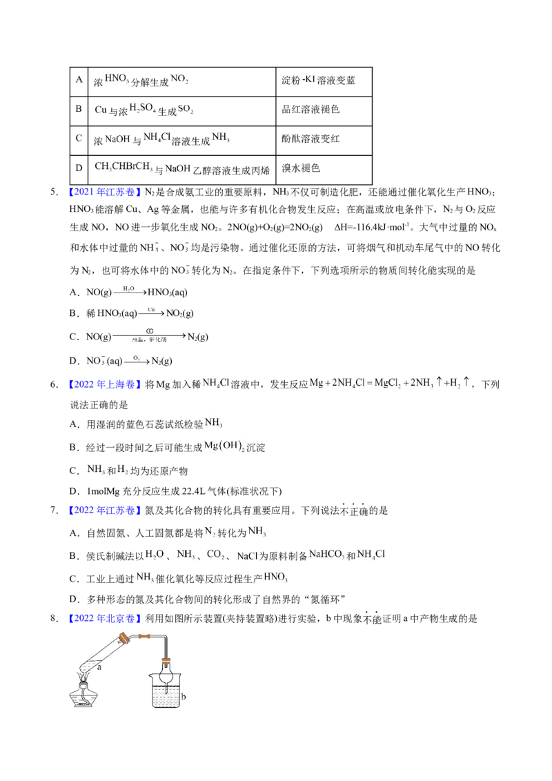 专题25氮及其化合物（原卷卷）_近10年高考真题汇编（必刷）_十年（2014-2024）高考化学真题分项汇编（全国通用）_十年（2014-2023）高考化学真题分项汇编（全国通用）