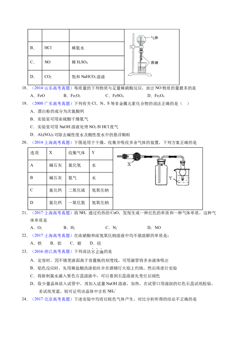 专题25氮及其化合物（原卷卷）_近10年高考真题汇编（必刷）_十年（2014-2024）高考化学真题分项汇编（全国通用）_十年（2014-2023）高考化学真题分项汇编（全国通用）