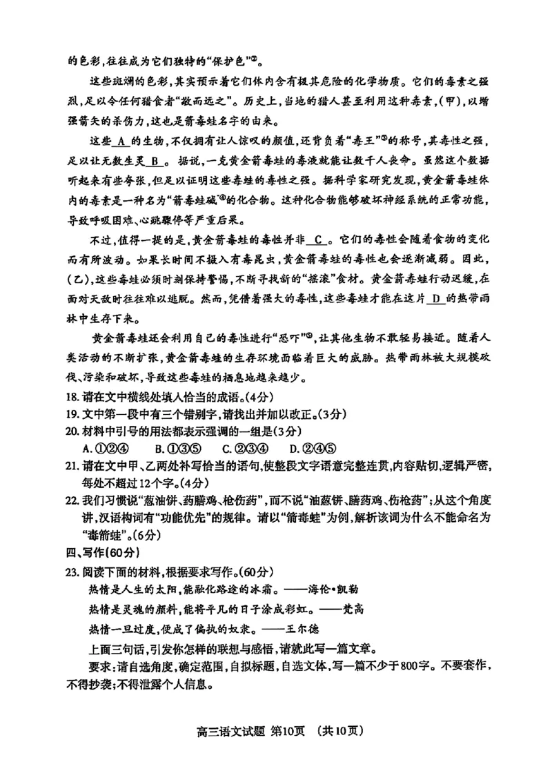 山东省泰安市2025届高三四模检测语文_2025年5月_250520山东省泰安市2025届高三四模检测（泰安四模）（全科）