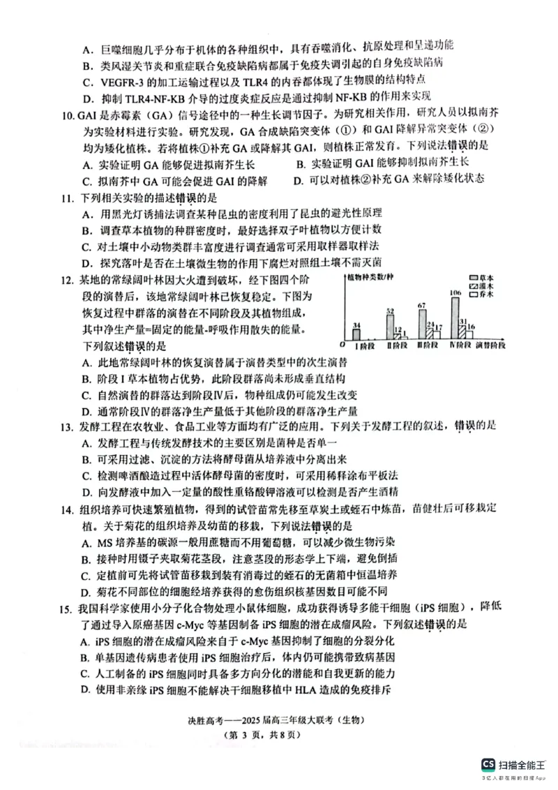江苏省苏州九校2024-2025学年高三下学期2月联考生物试题_2025年2月_250222江苏省苏州九校2024-2025学年高三下学期2月联考