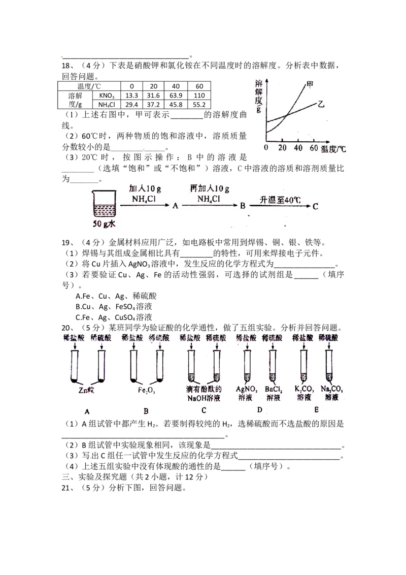 陕西省2014年中考化学试题(含答案)_中考真题_5.化学中考真题2015-2024年_地区卷_陕西省中考化学08-21（陕西省统一试卷）