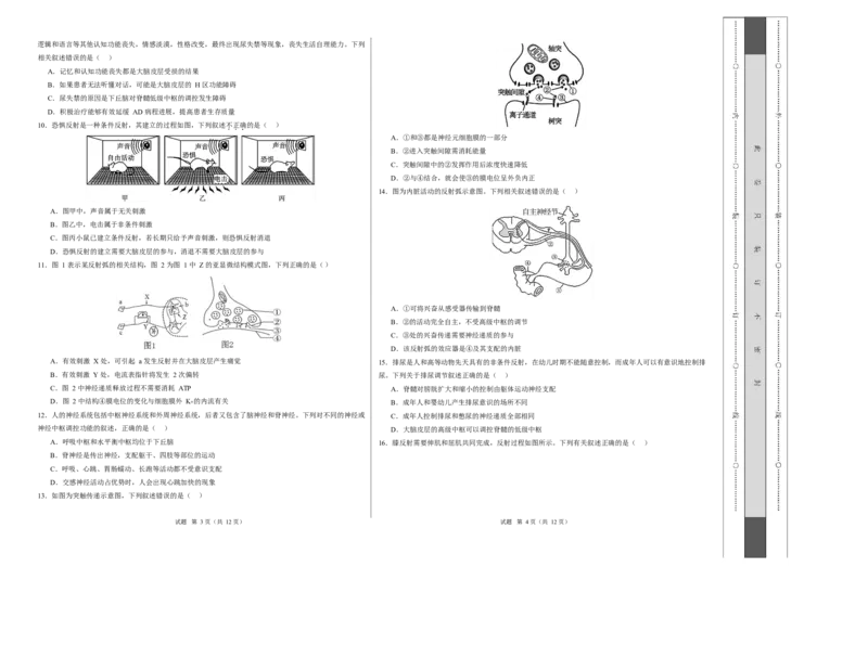 高二生物第一次月考卷测试范围：人教版2019选择性必修1第1章~第3章（考试版A3）_1多考区联考试卷_2510142025-2026学年高二生物上学期第一次月考试题