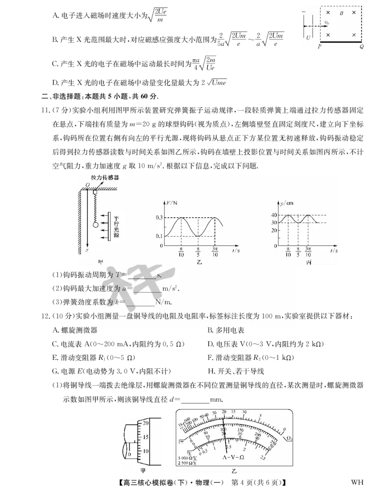 湖北省2025届九师联盟核心模拟卷（下）（样卷）物理_2025年4月_2504022025届九师联盟核心模拟卷（下）（一）（样卷）（全科）