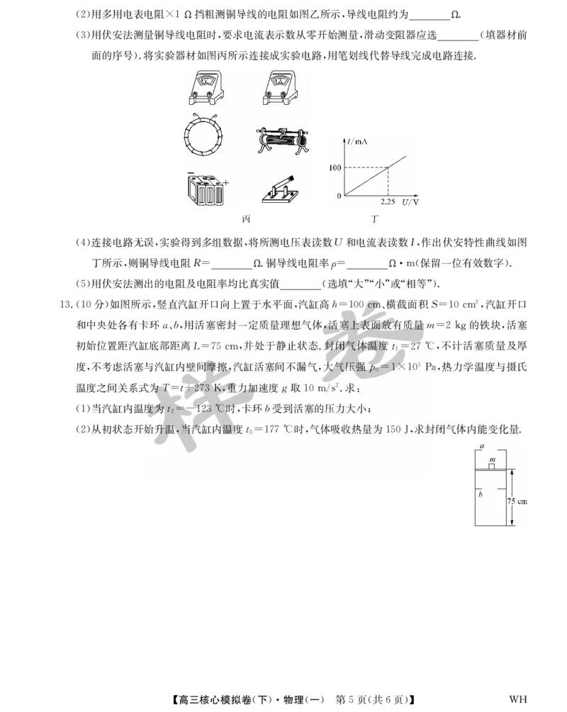 湖北省2025届九师联盟核心模拟卷（下）（样卷）物理_2025年4月_2504022025届九师联盟核心模拟卷（下）（一）（样卷）（全科）