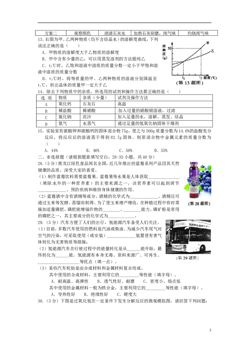黑龙江省哈尔滨市2015年中考化学真题试题（含答案）_中考真题_5.化学中考真题2015-2024年_2015中考真题卷（162份）