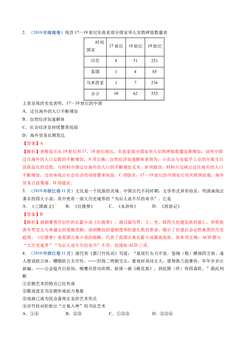 专题04明清中国版图的奠定与面临的挑战（教师卷）_近10年高考真题汇编（必刷）_十年（2014-2024）高考历史真题分项汇编（全国通用）