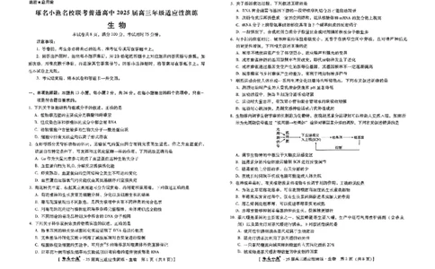 生物_2025年4月_250428琢名小渔河北琢名小渔名校联考普通高中2025届高三年级适应性演练考_2025届琢名小渔名校联考高三适应性考试生物试题