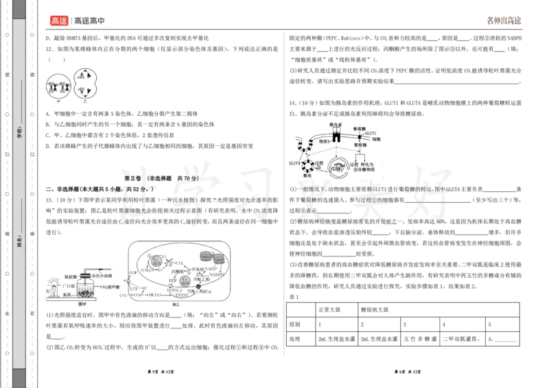 (8.48)-点睛押题卷&mdash;&mdash;天津卷_2024高考押题卷_132024高途全系列_26高途点睛卷_2024点睛密卷-生物