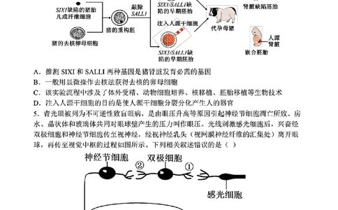 哈三中2025年高三学年第二次模拟考试生物_2025年4月_250402黑龙江省哈尔滨第三中学校2025年高三学年第二次模拟考试（全科）