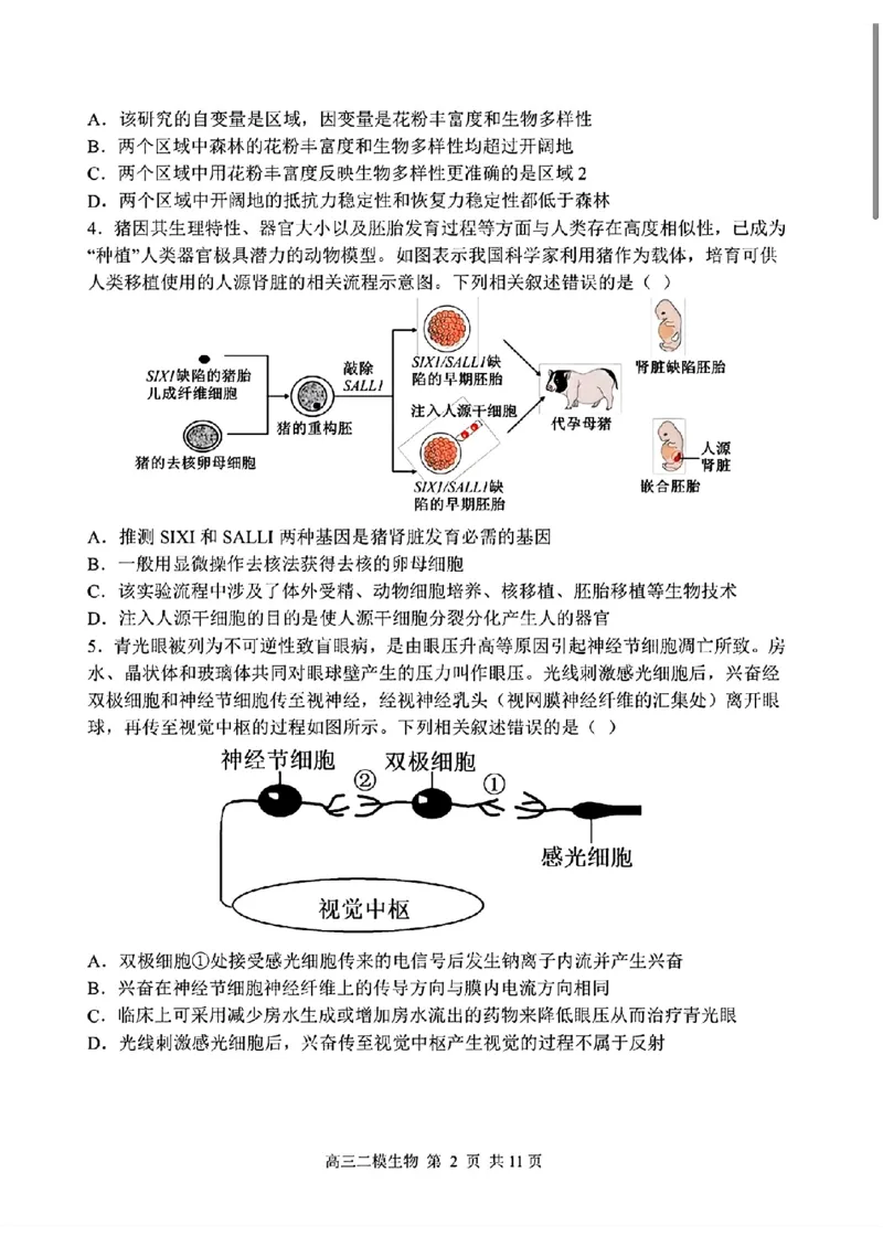 哈三中2025年高三学年第二次模拟考试生物_2025年4月_250402黑龙江省哈尔滨第三中学校2025年高三学年第二次模拟考试（全科）