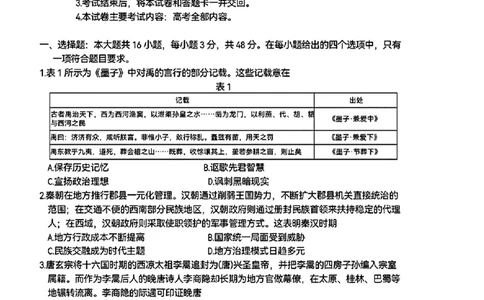 贵州省黔东南州2025届高三金太阳模拟统测（25-374C）历史+答案_2025年3月_250324贵州省黔东南州2025届高三金太阳模拟统测（25-374C）（全科）