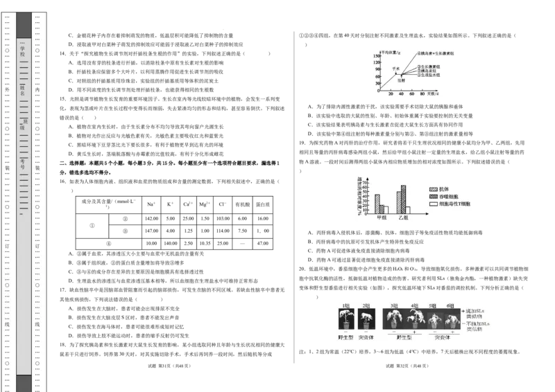 高二生物期中模拟卷02测试范围：人教版2019选必1全册（考试版A3）（新高考通用）(1)_1多考区联考_1014高二期中模拟卷（新高考通用）黄金卷：2024-2025学年高二上学期期中模拟考试