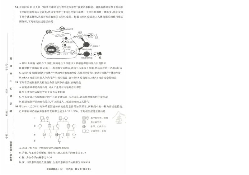 2024《金考卷&middot;高考测评卷》生物A4_2024高考押题卷_12024天星全系列_（新高考）2024《金K卷&middot;高考测评&middot;猜题卷》（语数英）各九套_2024《金考卷&middot;高考测评卷&middot;猜题卷》生物