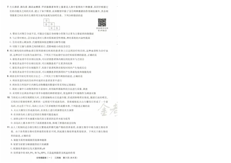 2024《金考卷&middot;高考测评卷》生物A4_2024高考押题卷_12024天星全系列_（新高考）2024《金K卷&middot;高考测评&middot;猜题卷》（语数英）各九套_2024《金考卷&middot;高考测评卷&middot;猜题卷》生物