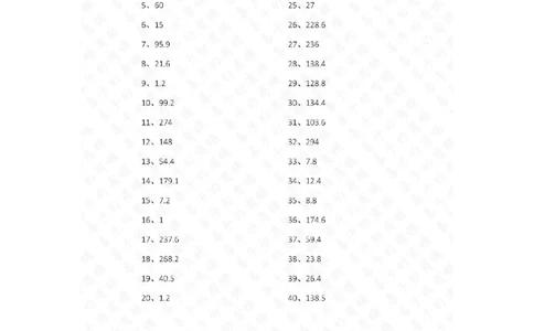 1位小数&times;10以内第11-20篇答案_编码0121-6年级数学口算计算_口算题（适合5年级）_小数-乘法（230篇）_（小数）1位小数&times;10以内（20篇）