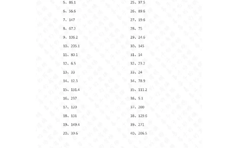 1位小数&times;10以内第11-20篇答案_编码0121-6年级数学口算计算_口算题（适合5年级）_小数-乘法（230篇）_（小数）1位小数&times;10以内（20篇）