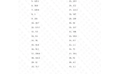 1位小数&times;10以内第11-20篇答案_编码0121-6年级数学口算计算_口算题（适合5年级）_小数-乘法（230篇）_（小数）1位小数&times;10以内（20篇）