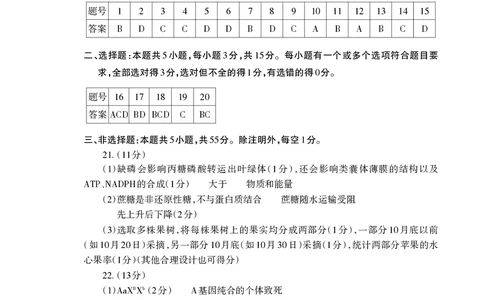 生物试卷答案_2025年4月_250428山东省泰安市2025届高三二轮模拟检测考试（泰安二模）（全科）