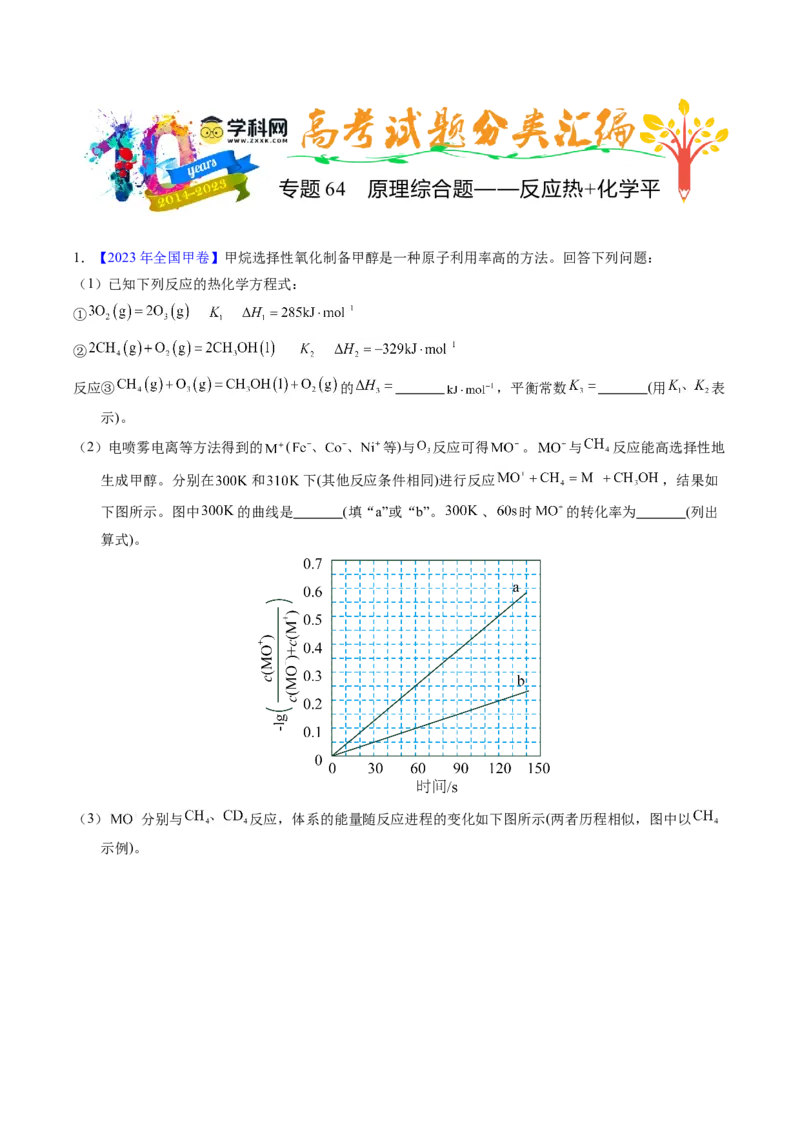 专题64原理综合题&mdash;&mdash;反应热+化学平衡（原卷卷）_近10年高考真题汇编（必刷）_十年（2014-2024）高考化学真题分项汇编（全国通用）