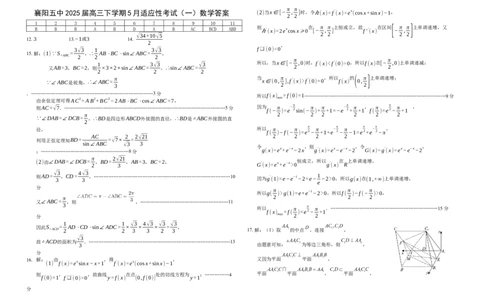 襄阳五中2025届高三下学期5月适应性考试（一）数学答案_2025年5月_250510湖北省襄阳五中2025届高三下学期5月适应性考试（一）（全科）