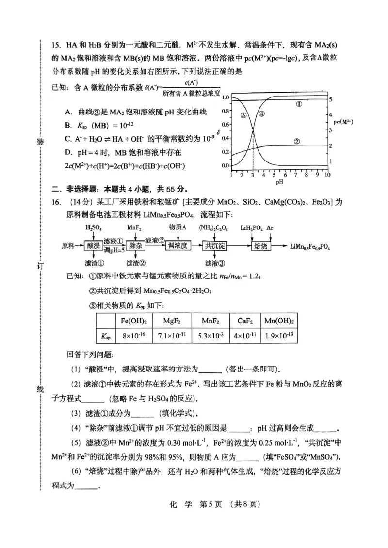 黑龙江省哈尔滨市东北三省四市教研联合体2025届高三下学期一模化学试题_2025年4月_2504112025年东北三省四市教研联合体高考模拟考试(一)（全科）
