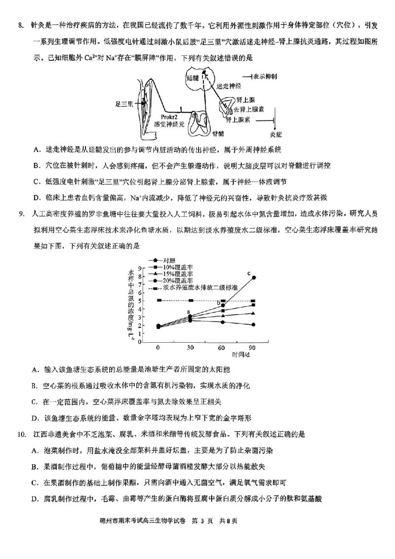 生物试卷_2025年1月_250119江西省赣州市2024-2025学年度第一学期高三期末考试（全科）_江西省赣州市2024-2025学年高三上学期1月期末考试生物
