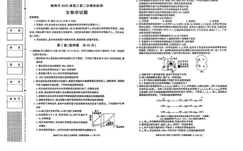陕西省榆林市2025届高三上学期第二次模拟检测生物试题（含答案）_2025年1月_250117陕西省榆林市2025届高三上学期第二次模拟检测（全科）