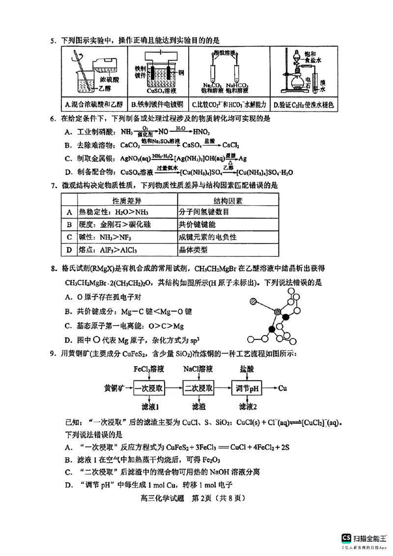 山东省淄博市、滨州市2025届高三模拟考试化学_2025年5月_0501山东省淄博市、滨州市2025届高三模拟考试（淄博、滨州一模）（全科）_山东省淄博市、滨州市2025届高三模拟考试化学