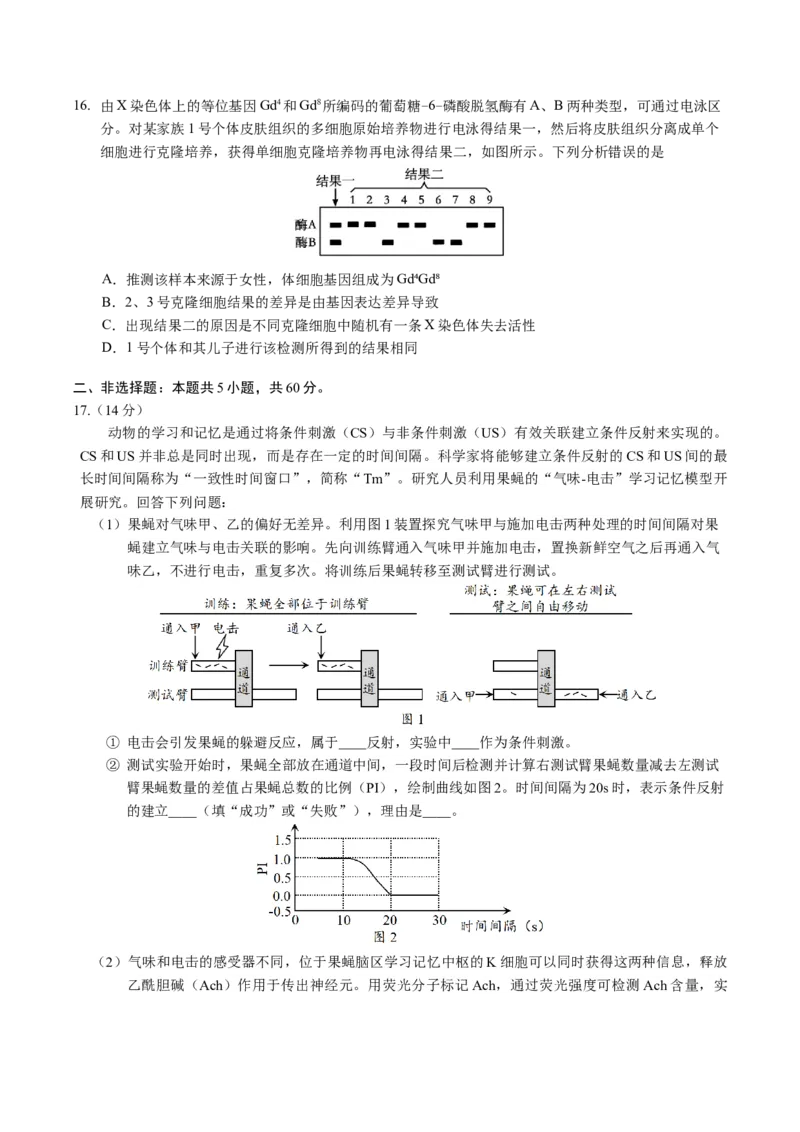 广东省广州市2025届高三下学期考前冲刺训练（一）生物试卷（有答案）_2025年5月_2505172025届广州市普通高中毕业班冲刺题（一）（二）（三）