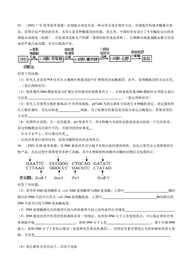 专题25基因工程（原卷卷）_近10年高考真题汇编（必刷）_十年（2014-2024）高考生物真题分项汇编（全国通用）_十年（2014-2023）高考生物真题分项汇编（全国通用）