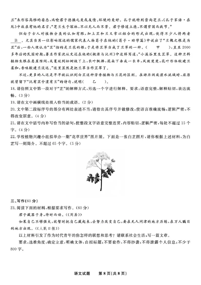 安庆一中2025年8月开学考语文试题）答案安庆一中2025年8月开学考语文试题_2025年8月_250827安徽安庆一中2026届高三上学期8月开学考试