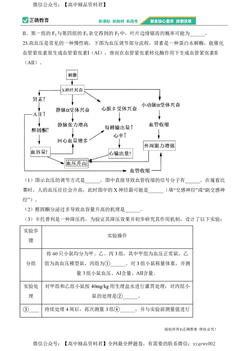 2024届明日之星高考生物精英模拟卷山东版_2024高考押题卷_72024正确教育全系列_2024明日之星全系列_（新高考）2024《明日之星&middot;高考精英模拟卷》（九科全）各一套