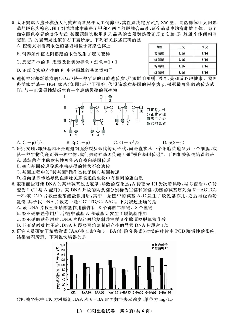 生物&middot;2025年9月高三开学联考_2025年9月_250909安徽省皖江名校联盟2026届高三9月开学摸底考试（全科）_生物