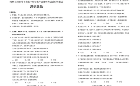 贵州省考试院2025年4月高三年级适应性考试政治A3_2025年4月_250410贵州2025年4月高三年级适应性考试（全科）_贵州2025年4月高三年级适应性考试政治
