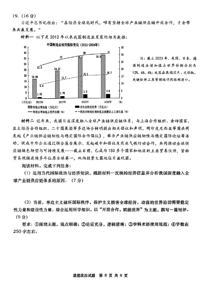 政治试题_2025年5月_2505102025届山东省青岛市、淄博市高三下学期5月第二次适应性检测（全科）_2025届山东省青岛市、淄博市高三下学期5月第二次适应性检测政治