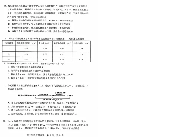 湖北省武昌区2025届高三年级5月质量检测生物_2025年5月_250518湖北省武昌区2025届高三年级5月质量检测（全科）