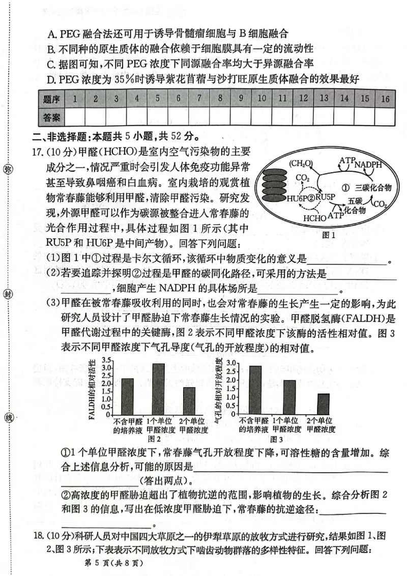 甘肃省2025届高三下学期高考模拟卷生物_2025年2月_250217甘肃省2025届高三下学期高考模拟卷（全科）_甘肃省2025届高三下学期高考模拟卷生物