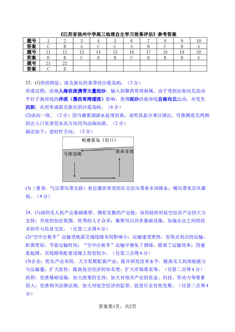 江苏省扬州中学2024-2025学年高三下学期2月月考地理试题+答案_2025年2月_250225江苏省扬州中学2024-2025学年高三下学期2月月考