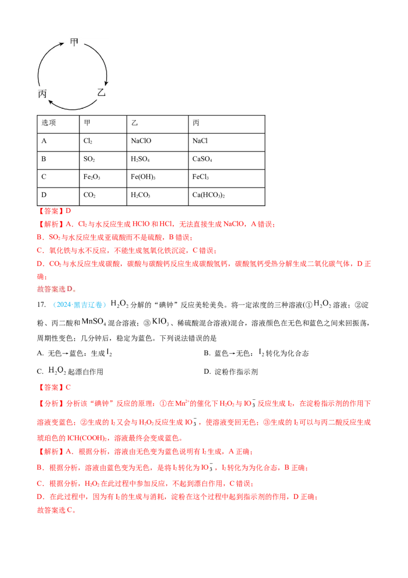 专题04常见无机物的性质、用途与转化-三年（2022-2024）高考化学真题分类汇编（全国通用）（教师卷）_近10年高考真题汇编（必刷）_十年（2014-2024）高考化学真题分项汇编（全国通用）
