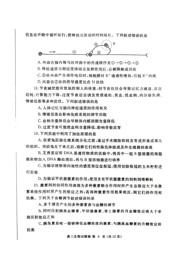河南省郑州市2025届高三第一次质量预测生物试题+答案_2025年1月_250119河南省郑州市2025届高三第一次质量预测试卷（全科）