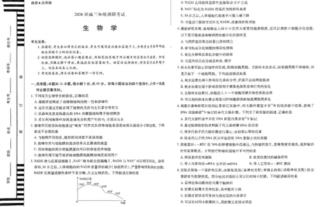 生物试卷_2025年9月_250920河南省天一大联考2026届高三上学期调研考试（全科）_河南省天一大联考2026届高三上学期调研考试生物试题（含答案）