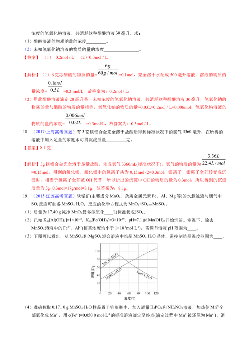 专题09物质的量浓度（解析卷）_近10年高考真题汇编（必刷）_十年（2014-2024）高考化学真题分项汇编（全国通用）_十年（2014-2023）高考化学真题分项汇编（全国通用）