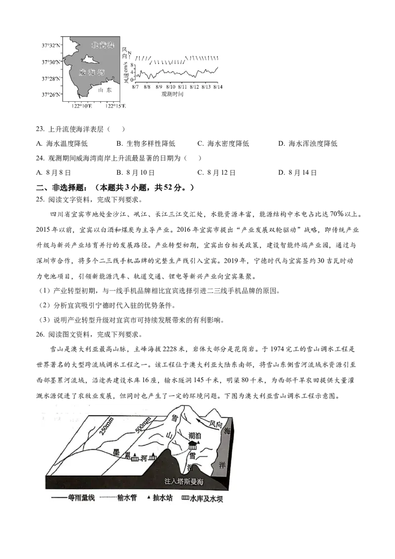 广东省深圳市龙华区2024-2025学年高二下学期期末调研测试地理试题（含答案）_2025年8月_250804广东省深圳市龙华区2024-2025学年高二下学期期末调研测试