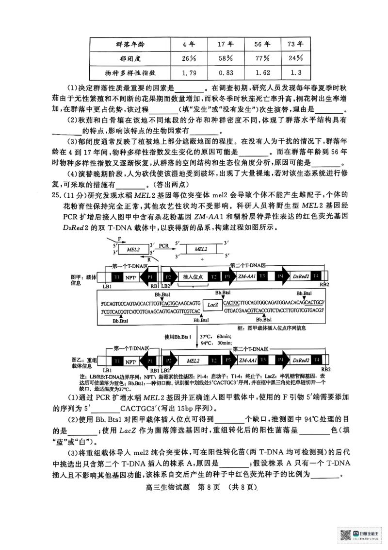 生物试题_2025年5月_2505172025届山东省济南市高三下学期二模考试（全科）_2025届山东省济南市高三下学期二模考试生物