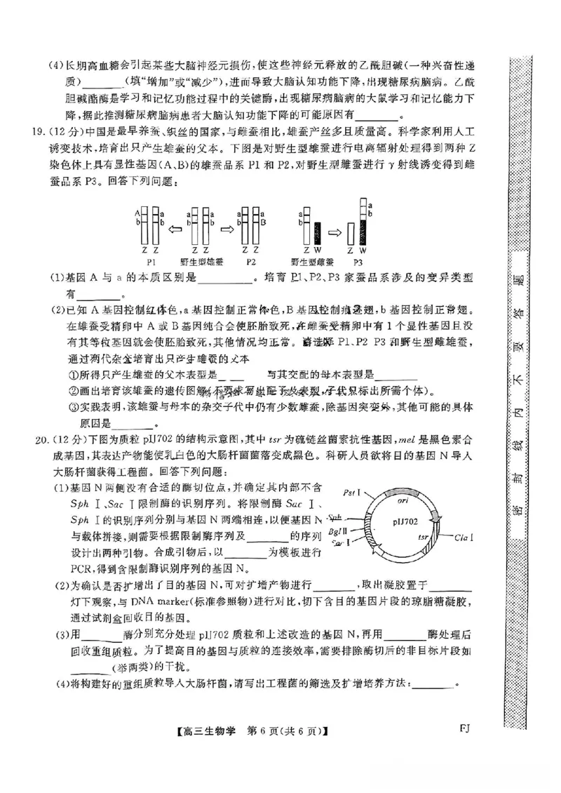 福建省金科大联考2025届高三2月开学生物_2025年2月_250211福建省金科大联考2025届高三2月开学联考（全科）