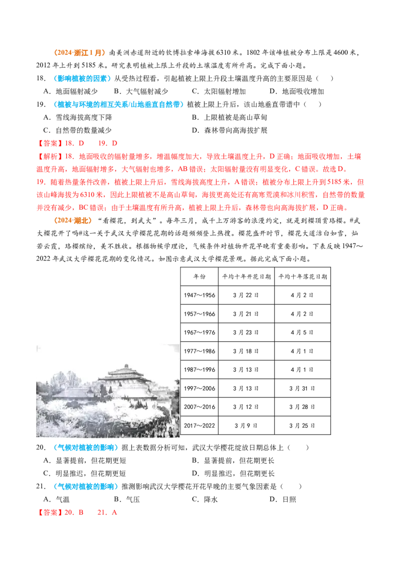 专题06自然环境的整体性与差异性-2024年高考真题和模拟题地理分类汇编（教师卷）_近10年高考真题汇编（必刷）_十年（2014-2024）高考地理真题分项汇编（全国通用）